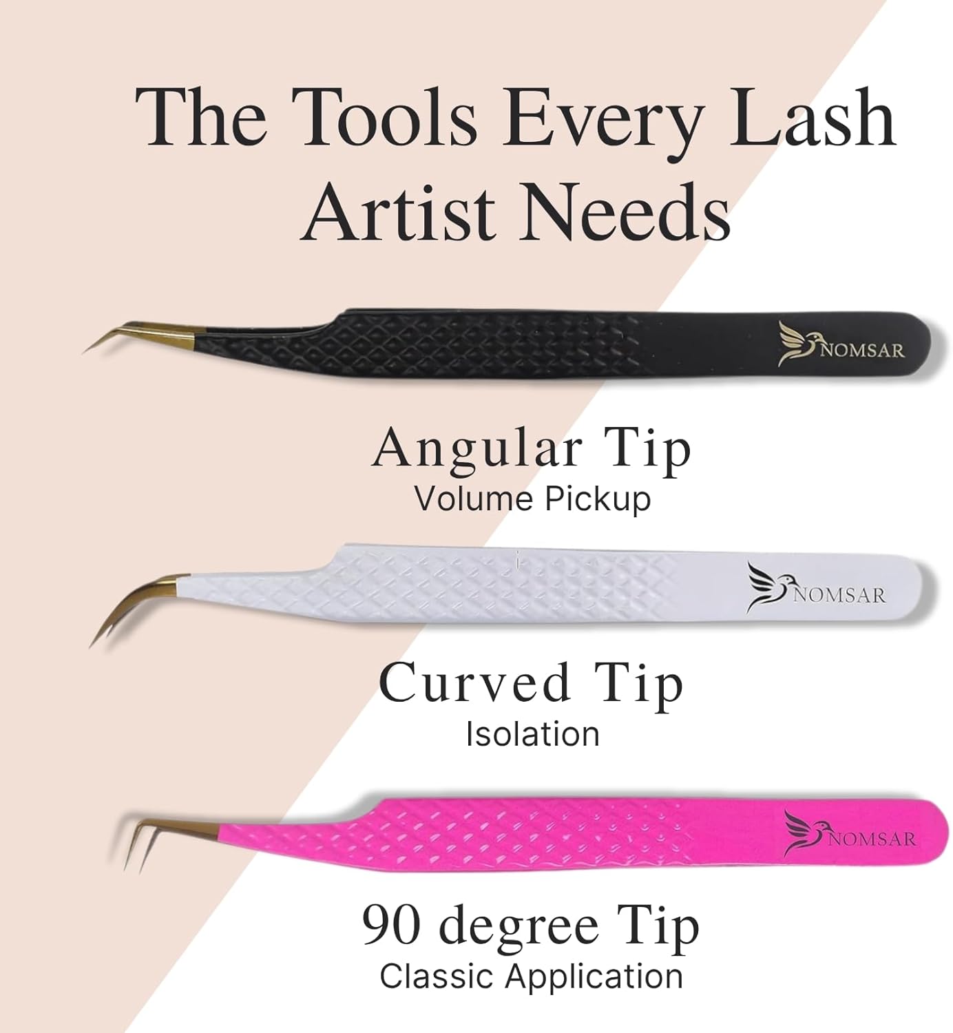 Eyelash Extension Tweezers – Precision Lash Isolation & Volume Tweezers | Stainless Steel, Anti-Static, Curved Tip for Professional Eyelash Extensions, Set of 3 (Pink)