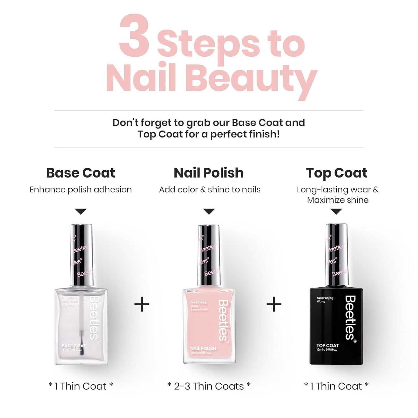 Beetles Nail Polish - Light Pink Natural Nail Polish Natural Nail Concealer Fast Dry Quick Nail Strengthener and Growth Treatment for Thin and Damaged Nails,0.51 FL OZ