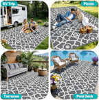 HEBE Waterproof Outdoor Rug 9'x12', Geometric Reversible Plastic Patio Rug - Image 6