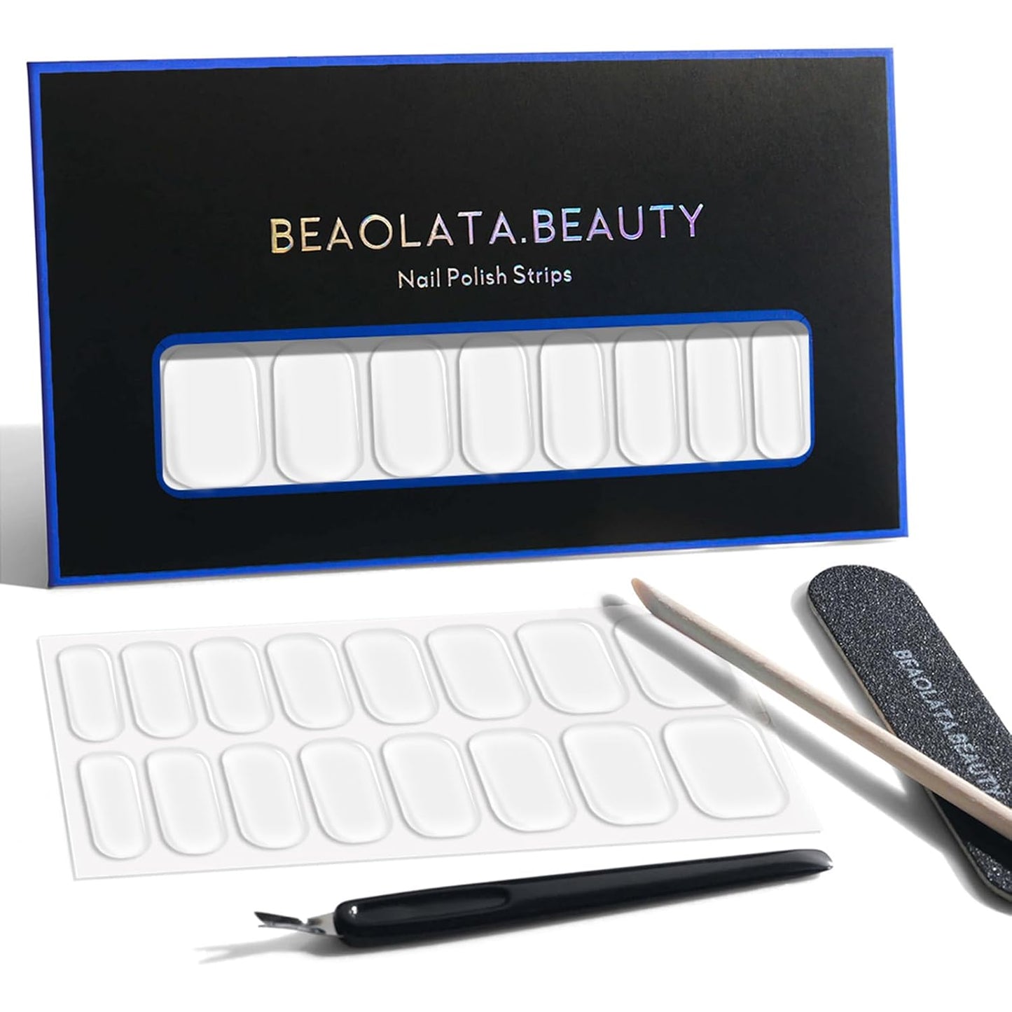 Nail Polish Strips, 32PCS Salon Quality Wraps, Long Lasting Gel Nail Stickers for Women Easy Apply& Remove (Crystal Clear Shadow)