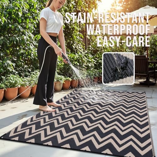 OLANLY Outdoor Rug 6x9 ft Waterproof Reversible Chevron Mat - Image 3