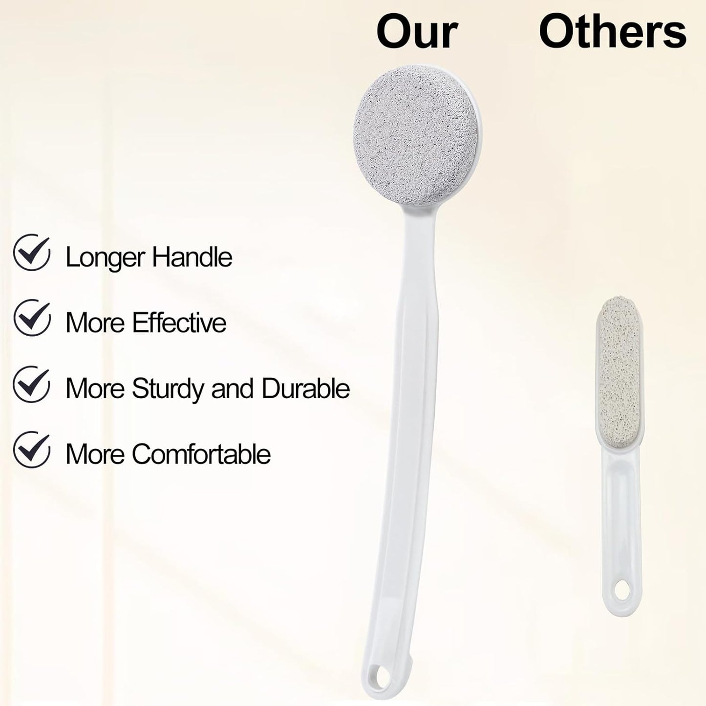Pumice Stone for Feet with Long Handle (Curved Handle,White, Count, 2.0)