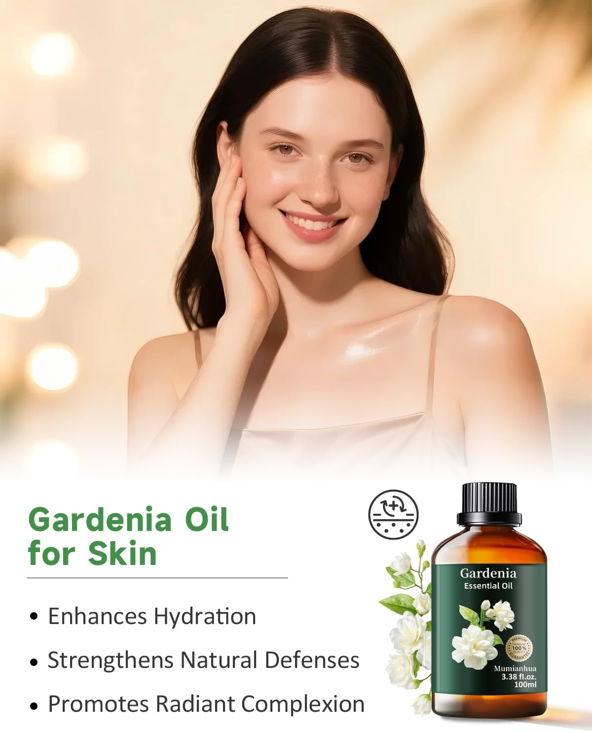 Mumianhua 100% Pure Gardenia Essential Oil Natural Gardenia Oil for Bedroom Diffuser, Laundry Boost & Women's Perfume | Therapeutic Grade for Candle Making & Skin 3.38 Fl Oz