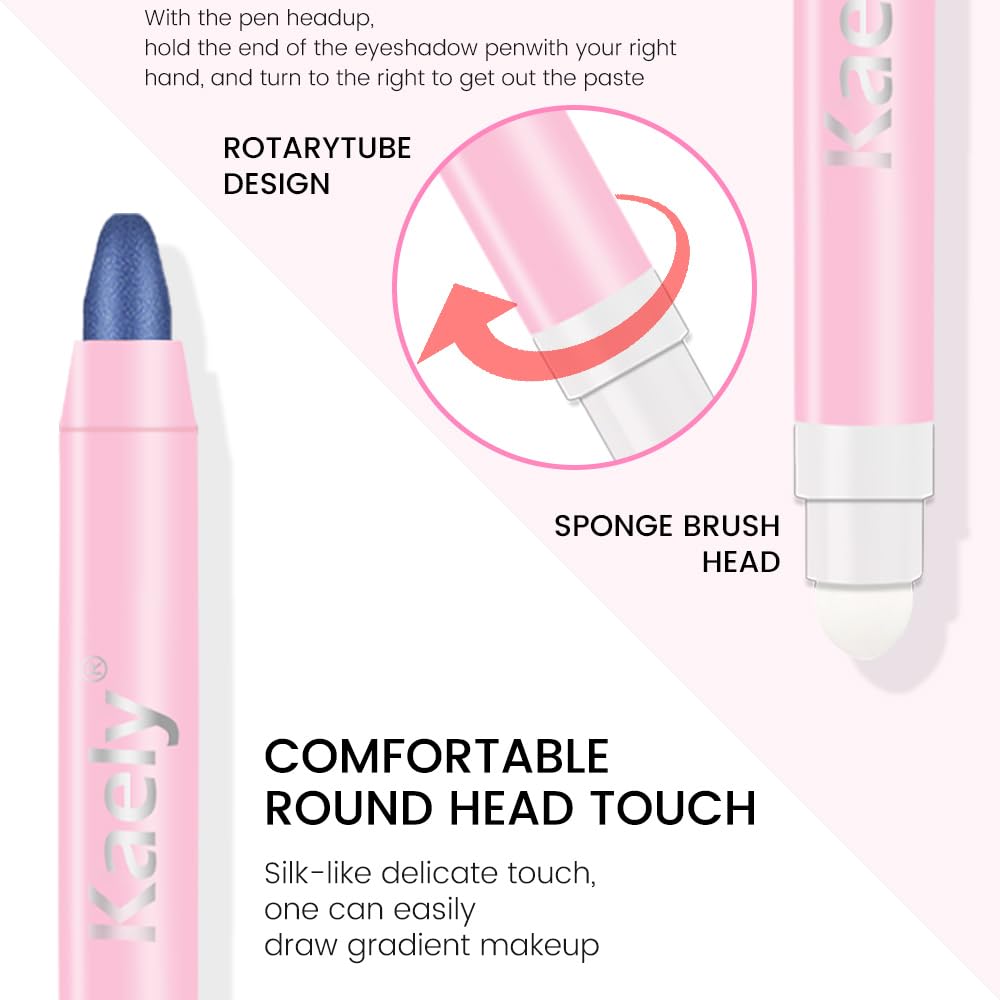 evpct 1Pcs Midnight Blue Shimmer Cream Eye Shadow Brightener Sticks for Eyes Waterproof Pigmented, Double Ended Cream Eyeshadow Stick Pencil Pen with Applicator, Eye Shadow Palette Highlighter Makeup