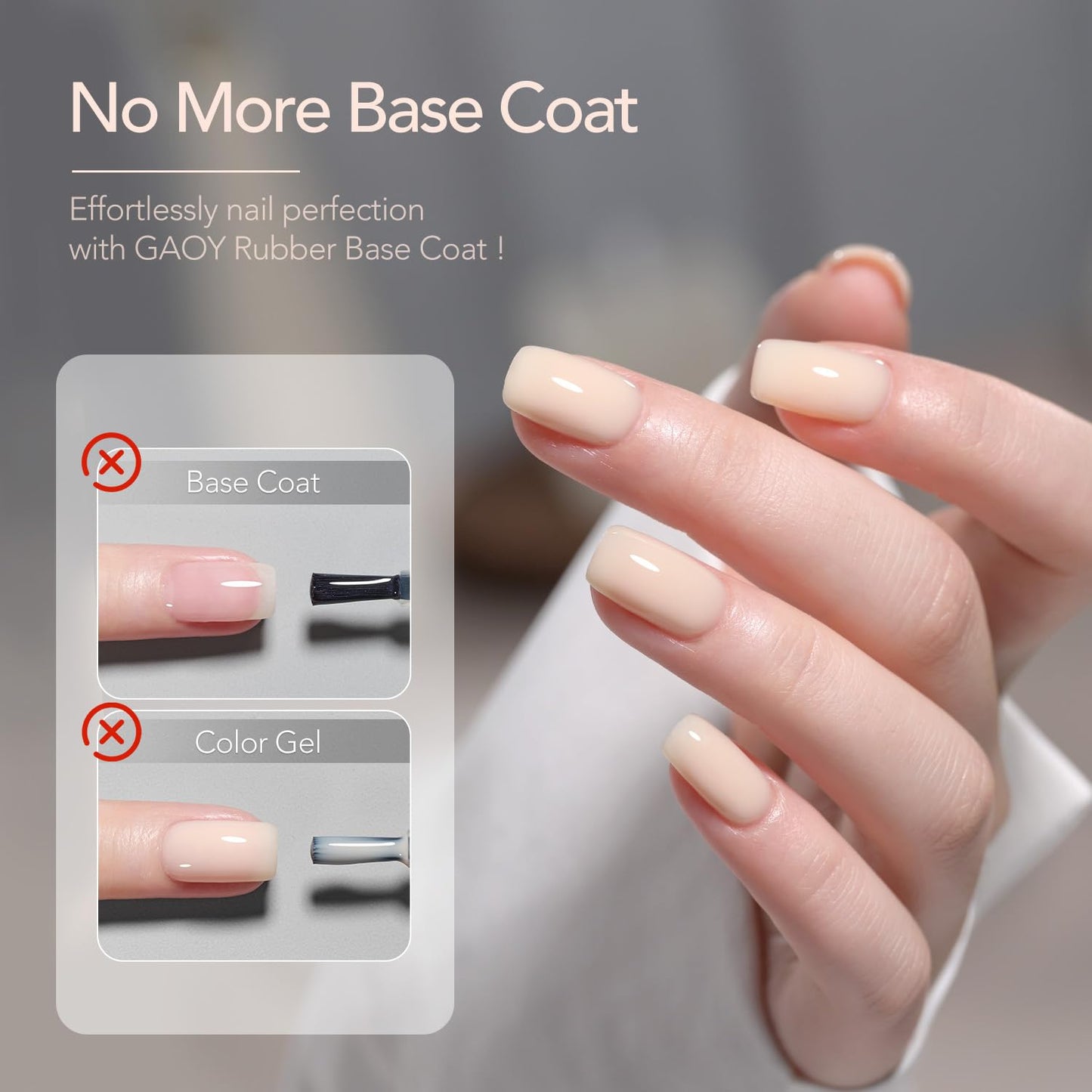 GAOY 6 Colors Rubber Base Gel Set, Jelly Builder Base Nail Gel Sheer Nude White Pink, 2-in-1 Soak Off Nail Strengthener, Petal Whisper