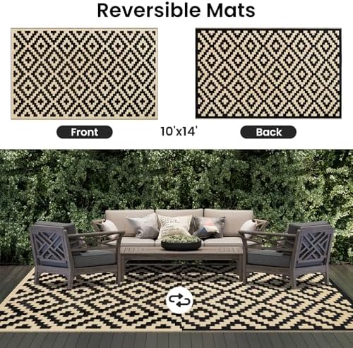 Smiry Outdoor Rug 10x14 ft Waterproof Reversible Boho Mat - Image 3