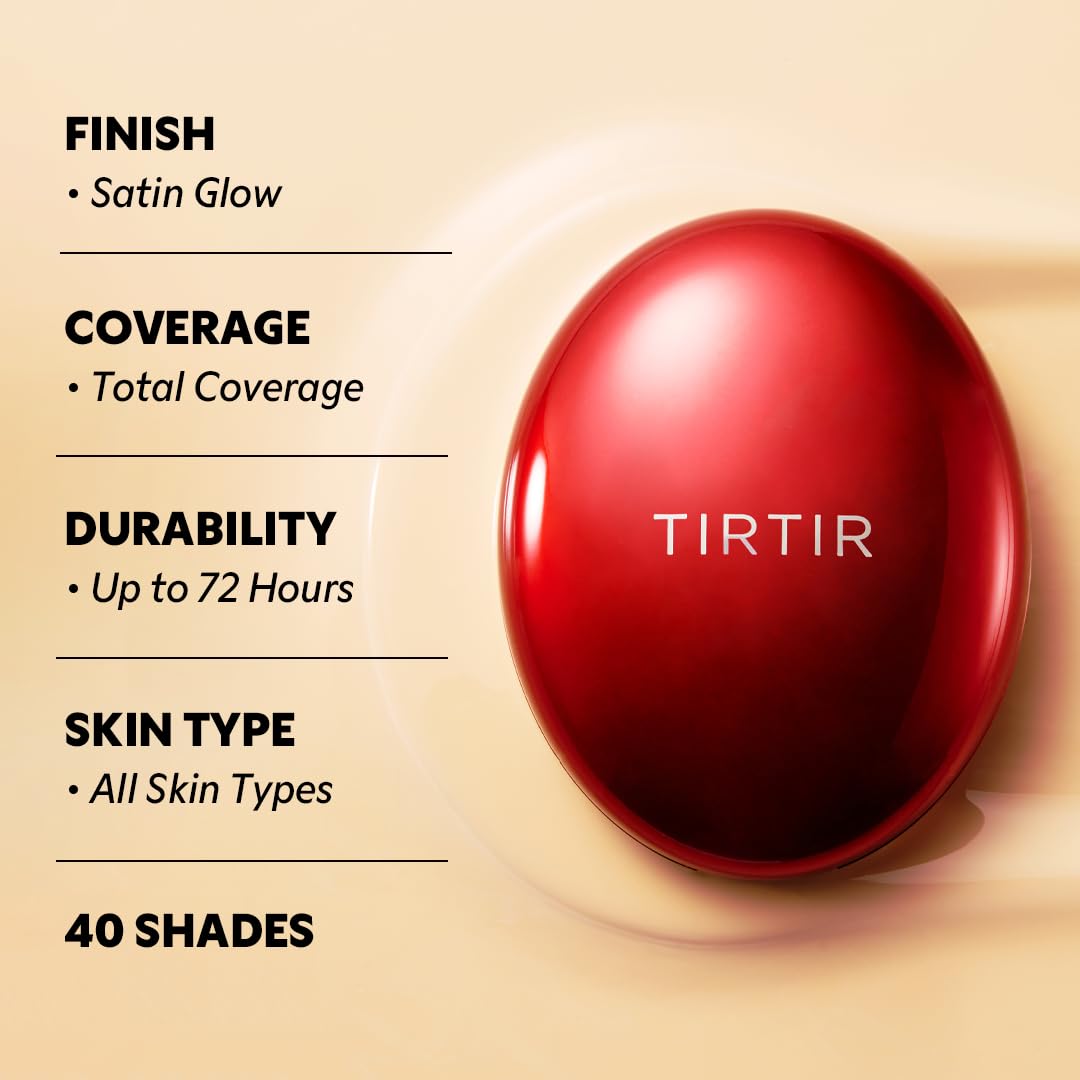 TIRTIR Mask Fit Red Cushion Foundation | Full coverage, Weightless, Skin fit, Satin Glow Finish, Korean Makeup BB Foundation, beauty, Tattoo cover up, Buildable (#45W Chestnut, 0.63 Fl Oz)
