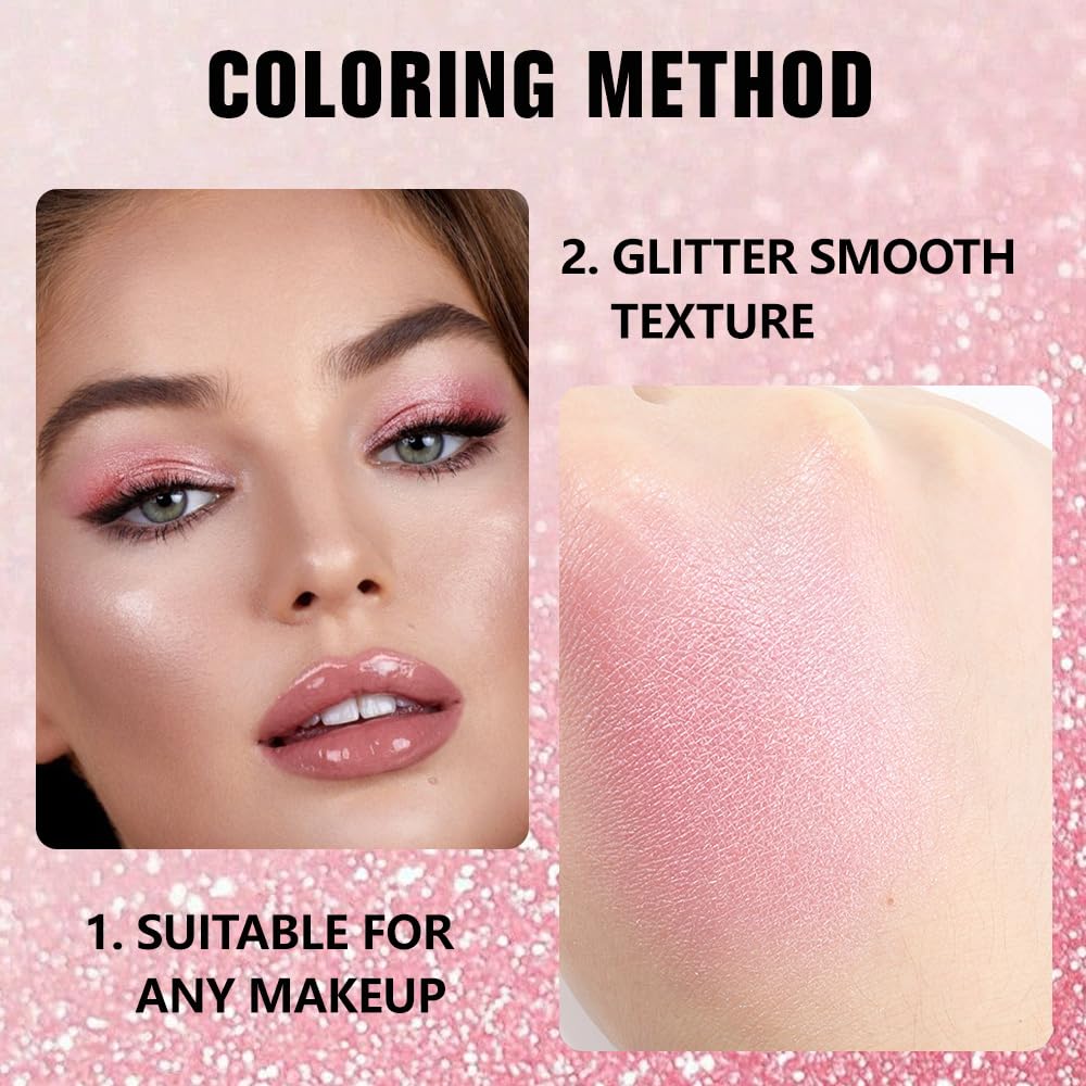Pink Shimmer Single Eyeshadow Palette - Mini Eye Shadow in Pink | Shimmer & Glitter Makeup for Women | Highly Pigmented, Blendable Monochrome Powder Eye Shadow | Girls Eyeshadow Palette Gift