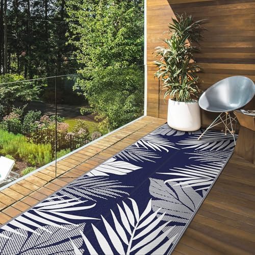 GENIMO Outdoor Rug, Waterproof Plastic Runner Rugs, 2.5'x8' Navy Blue White - Image 4