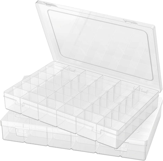 6 Pack Plastic Organizer Container Box, 36 Grids Clear Plastic Parts Organizer Box, for Beads, Art DIY, Crafts, Jewelry, Fishing Tackle with Label Stickers