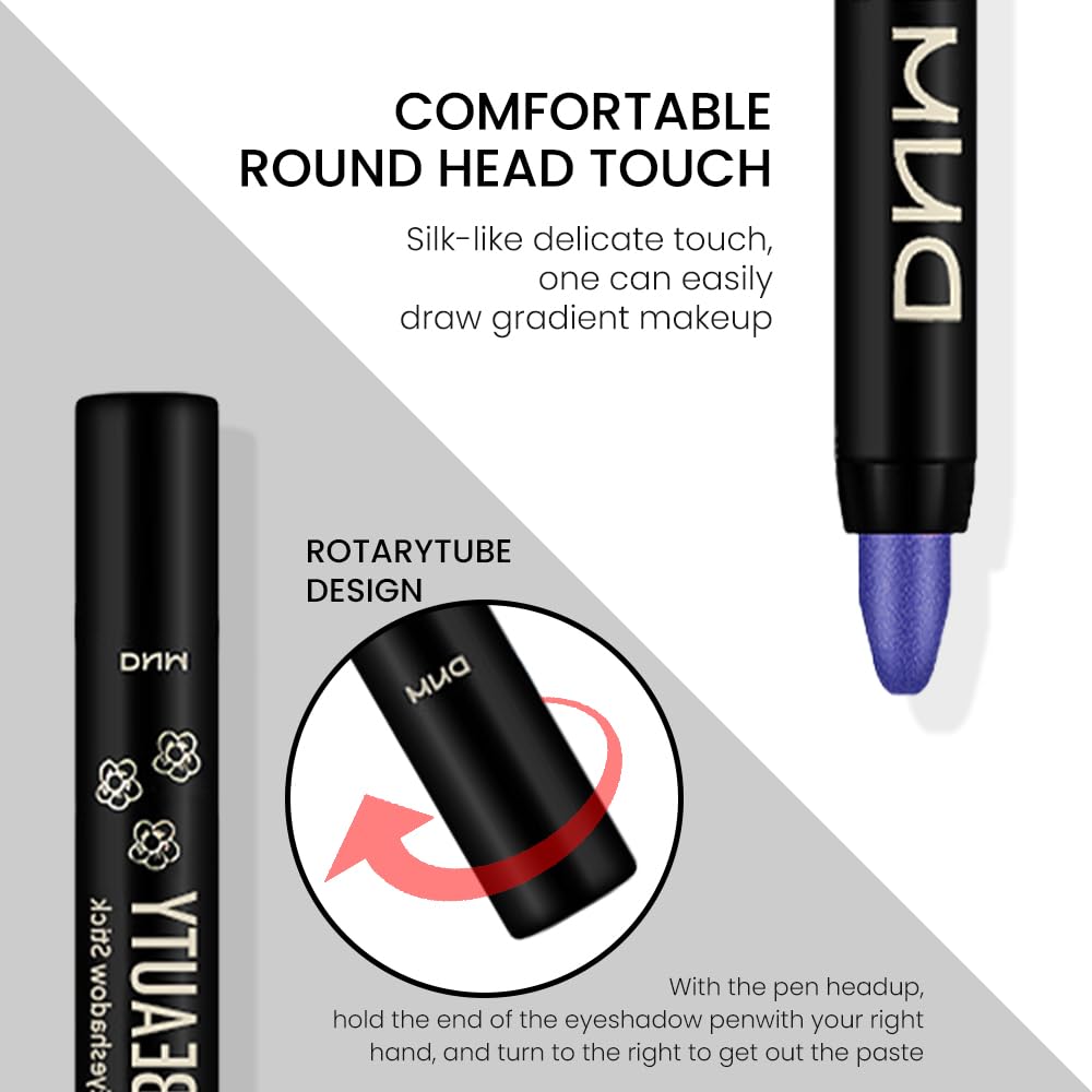 evpct Blue Shimmer Cream Eye Shadow Brightener Sticks Set for Eyes, Blue Shimmery Pencil Eye shadow Applicator Stick Pen Palette Makeup Waterproof sombras en crema para ojos 32#