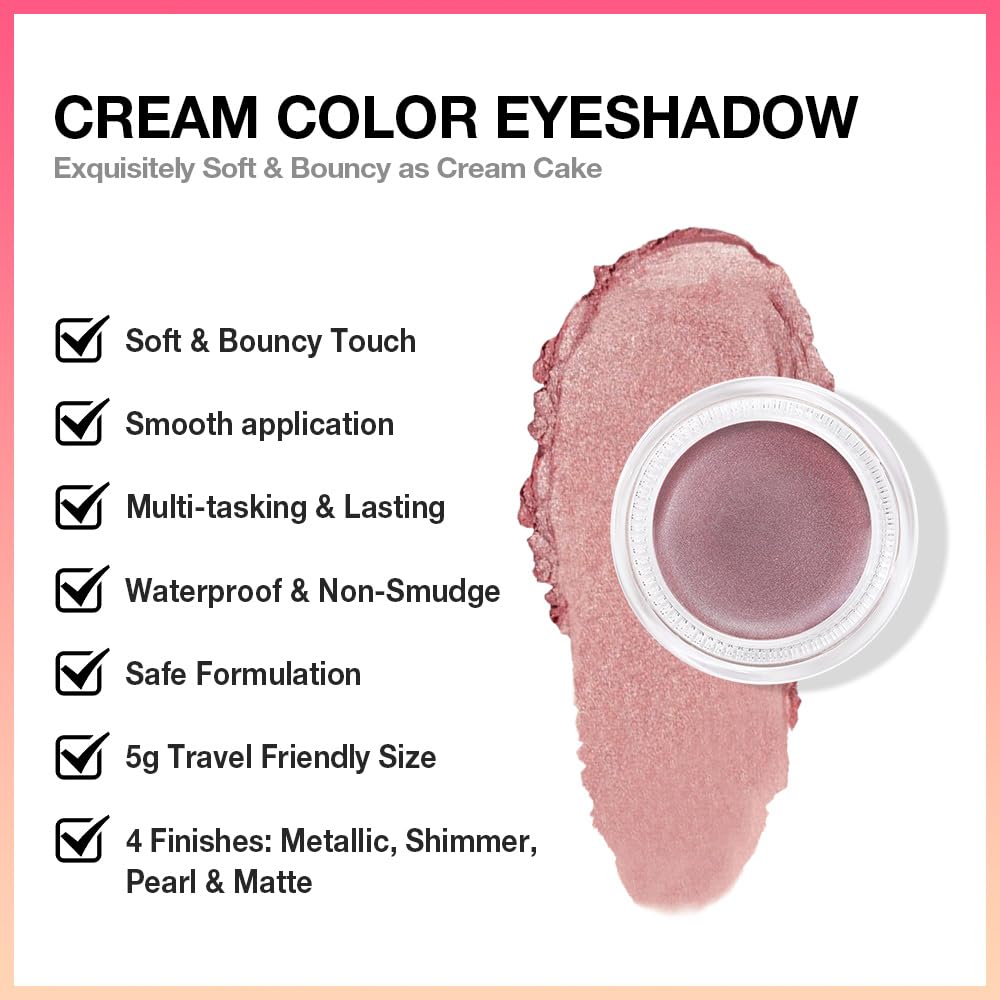 evpct Single Cream Eye Shadow Palette Pot Makeup for Older Women, Rose Shimmer Glitter Metallic Monochrome Cream to Powder Eyeshadow Palette Eye Brightener, Highly Pigmented Waterproof Blendable
