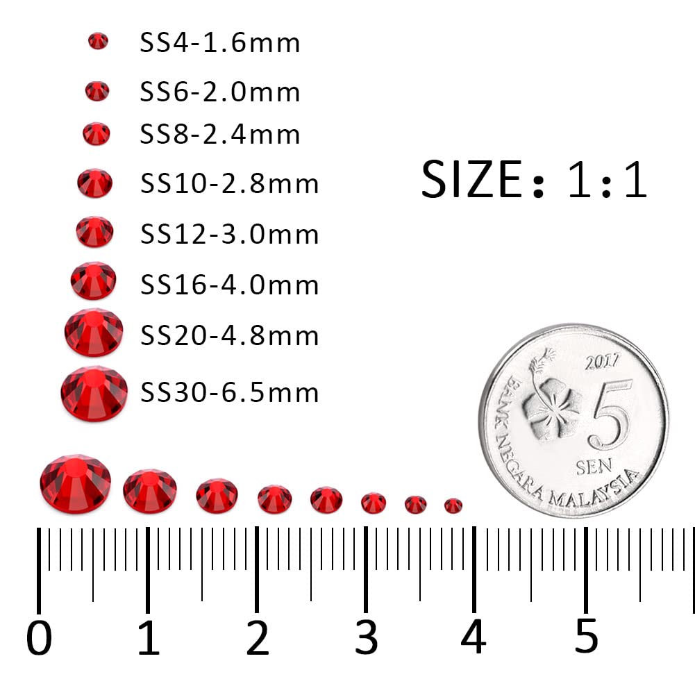 288Pcs Ruby Red Crystal Rhinestones,Glass Flatback Rhinestones Gemstones for Nail Face Makeup Art Crafts Clothes Decoration -(SS30,6.5mm,Ruby Red)