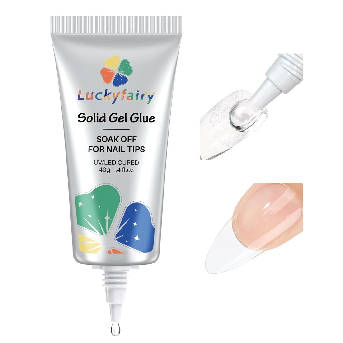 40ml Super Strong Nail Glue Soft Solid Gel Nail Glue for Press Ons Acrylic Nails, Mess Free, Lamp Curing Needed, Durable & Long-Lasting