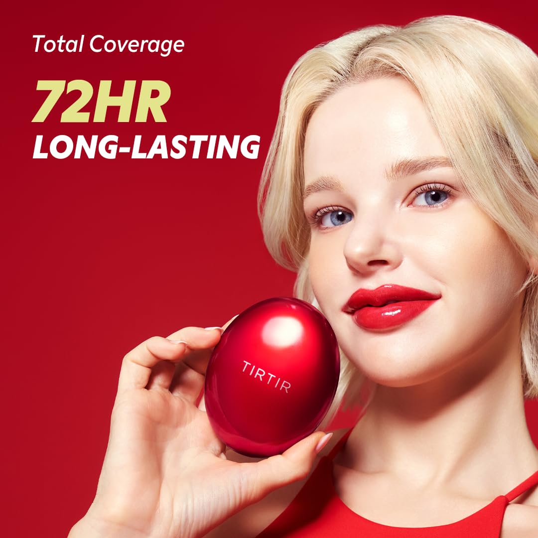 TIRTIR Mask Fit Red Cushion Foundation | Full coverage, Weightless, Skin fit, Satin Glow Finish, Korean Makeup BB Foundation, beauty, Tattoo cover up, Buildable (#17C Porcelain, 0.63 Fl Oz)