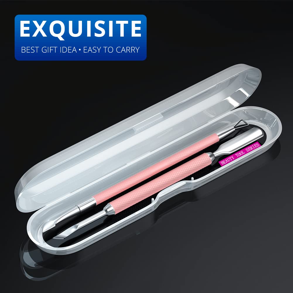 2PCS Metal Pink Cuticle Pusher and Scraper, Nail Trimmer Cutter Stainless Steel Gel Scraper Tool, Nail Polish Remover Peeler Durable Salon Manicure Pedicure Cleaner for Fingernail and Toenail