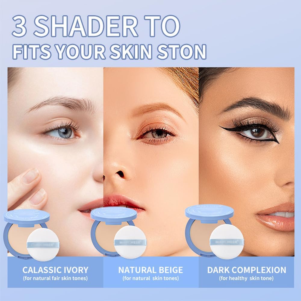 Beauty Powder Cake For Makeup Hold, Face Powder Waterproof Sets Makeup, Matte Perfection Pressed Powder, Long Wearing, Oil & Shine Control for All Skin Tones (#2, 1)
