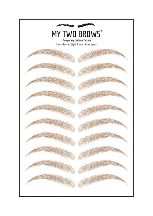 (10 pairs) Light Brown Temporary Eyebrow Tattoo - Extra Large Size - Waterproof & Smudgeproof - Classy Curve Style Eyebrow Stickers - Sheet Lasts up to 30 Days - Won't Work on Existing Brows