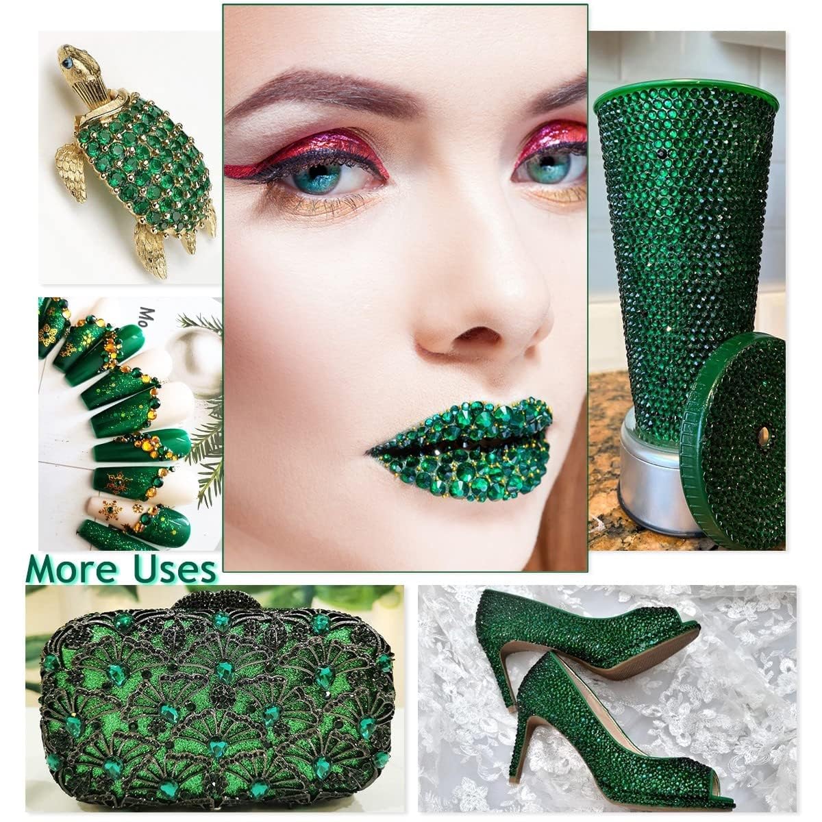 16000PCS Light Green AB Resin Rhinestones for Crafting 3mm 4mm 5mm Flatback Jelly Stones Bulk SS10 SS16 SS20 Diamonds Crystals Gems Charms for Nails Face Eyes Makeup Tumblers Bottles DIY Crafts
