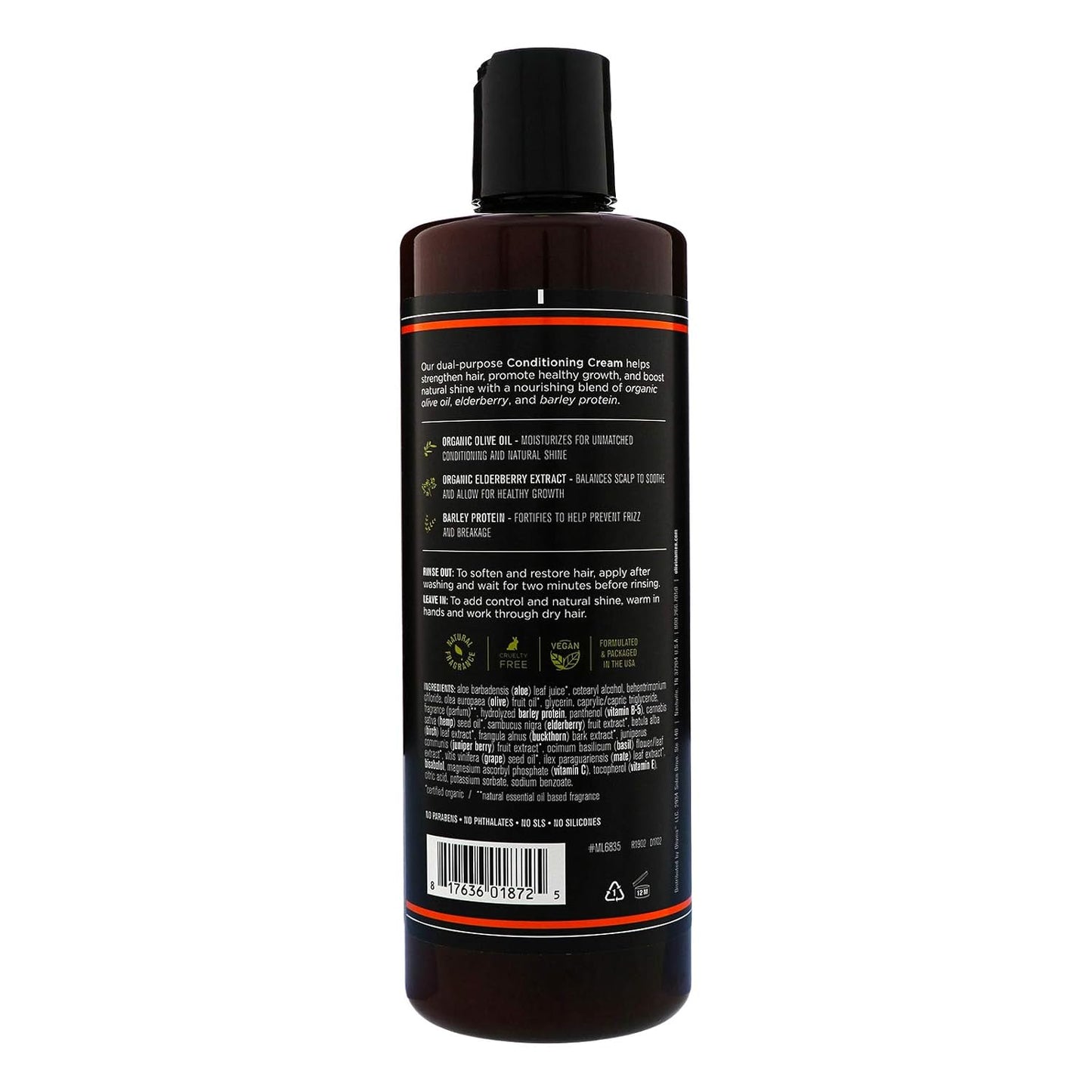 Barrel and Oak - Leave In Conditioning Cream, Conditioner, Hair Cream for Men, Restores Dry Hair, Adds Shine, Healthy Hair Growth, Natural Fragrance, Vegan (Bourbon Cedar, 16 oz)