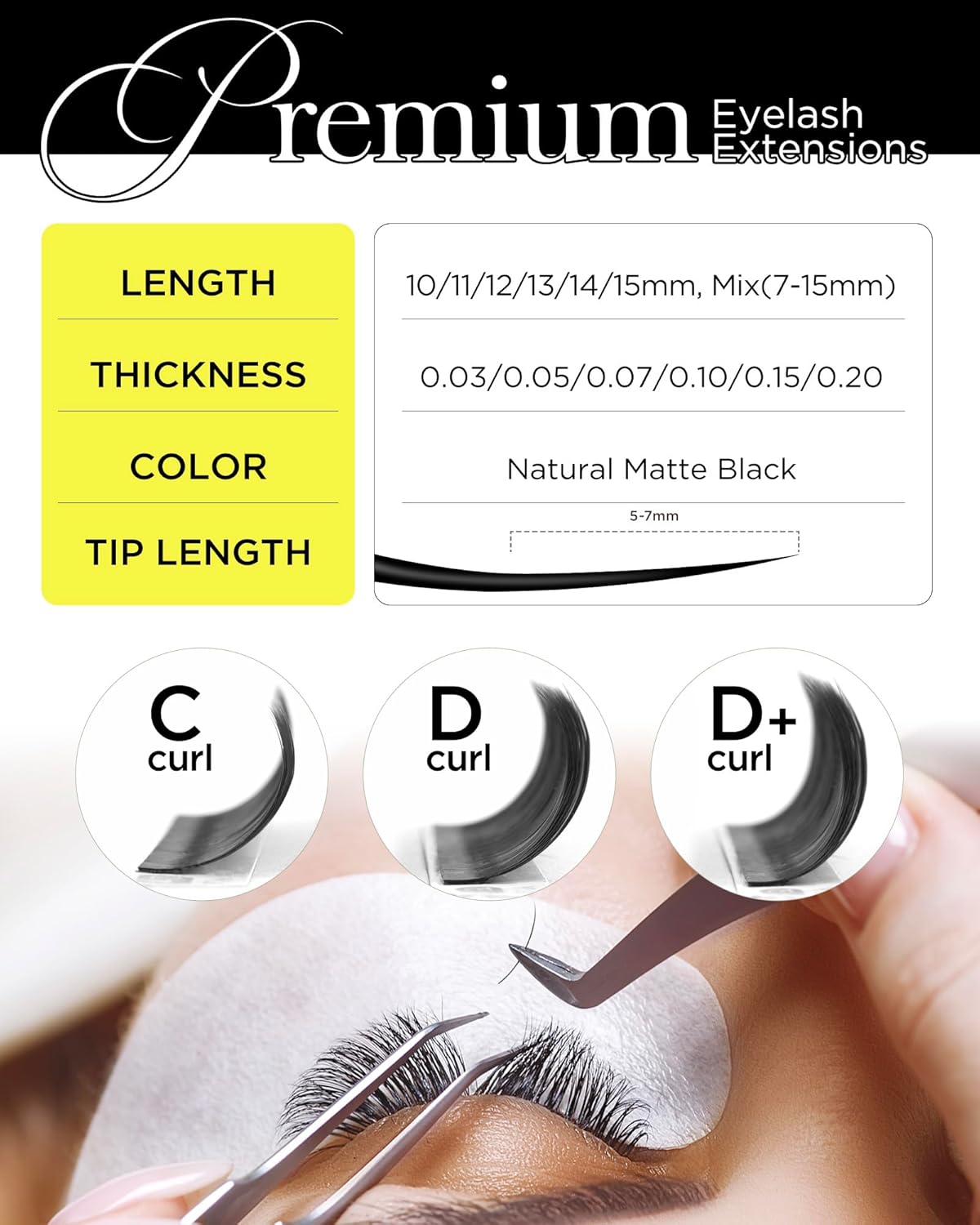 BEYELIAN Classic Volume Lash Extensions, C D D+ Curl 7-15mm 0.03-0.20mm Thickness Matte Black Semi Permanent Volume Eyelash Extensions Professional Salon Use (0.15 D 14mm)