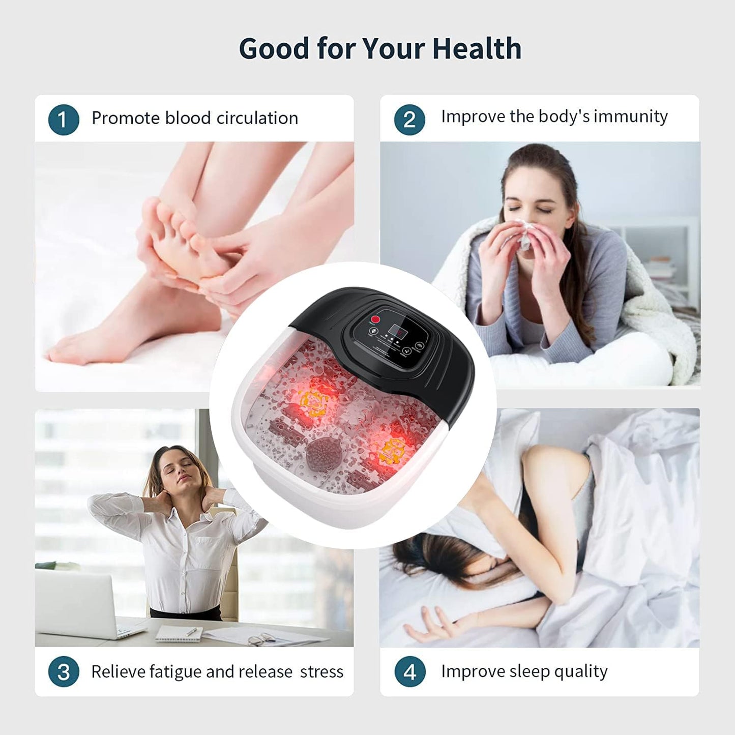 Foot Spa Bath Massager with Heat, Epsom Salt,Bubbles, Vibration and Red Light, Tub for Stress Relief,Foot Soaker, Birthday Gifts for Mom Dad Women Men Her Him