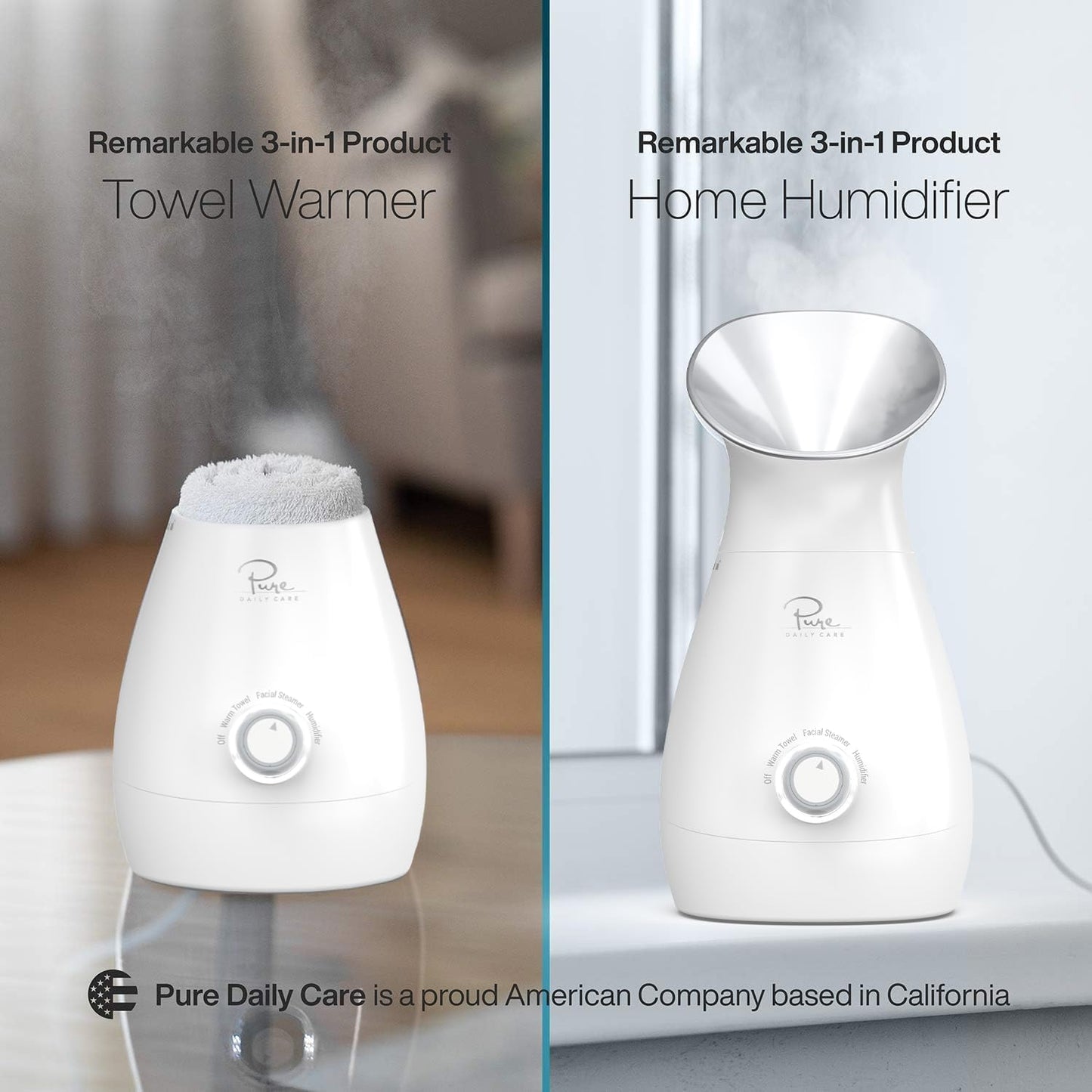 Pure Daily Care NanoSteamer Large 3-in-1 Nano Ionic Facial Steamer with Precise Temp Control - Humidifier - Unclogs Pores - Blackheads - Spa Quality - Bonus 5 Piece Stainless Steel Skin Kit (Silver)