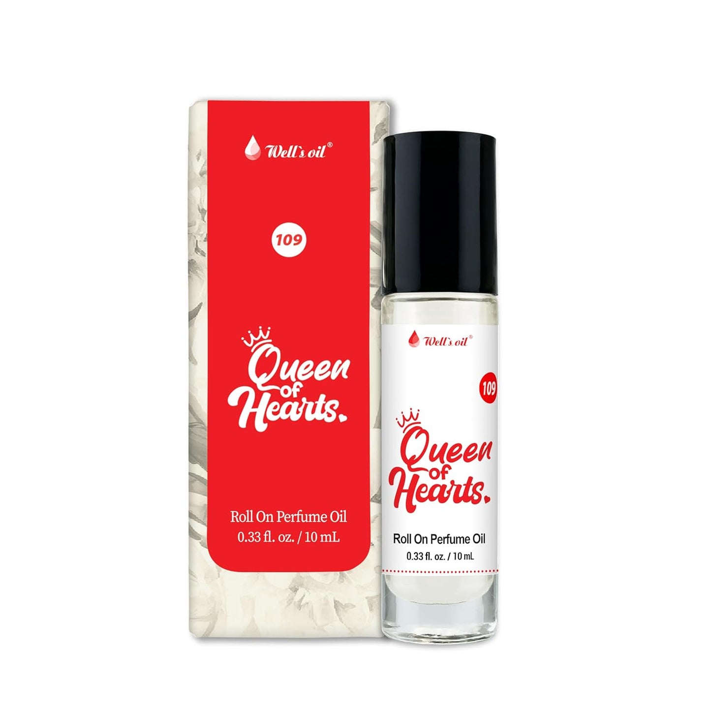 Well's Oil Well's Perfume Oil Roll-On(Queen of Hearts Type) | Clean, Rich, Pure Scent | Alcohol-Free | Oil Based | Long Lasting | Concentrated Roll-on Perfumes for Women and Men | 10 ml / 0.33 fl Oz