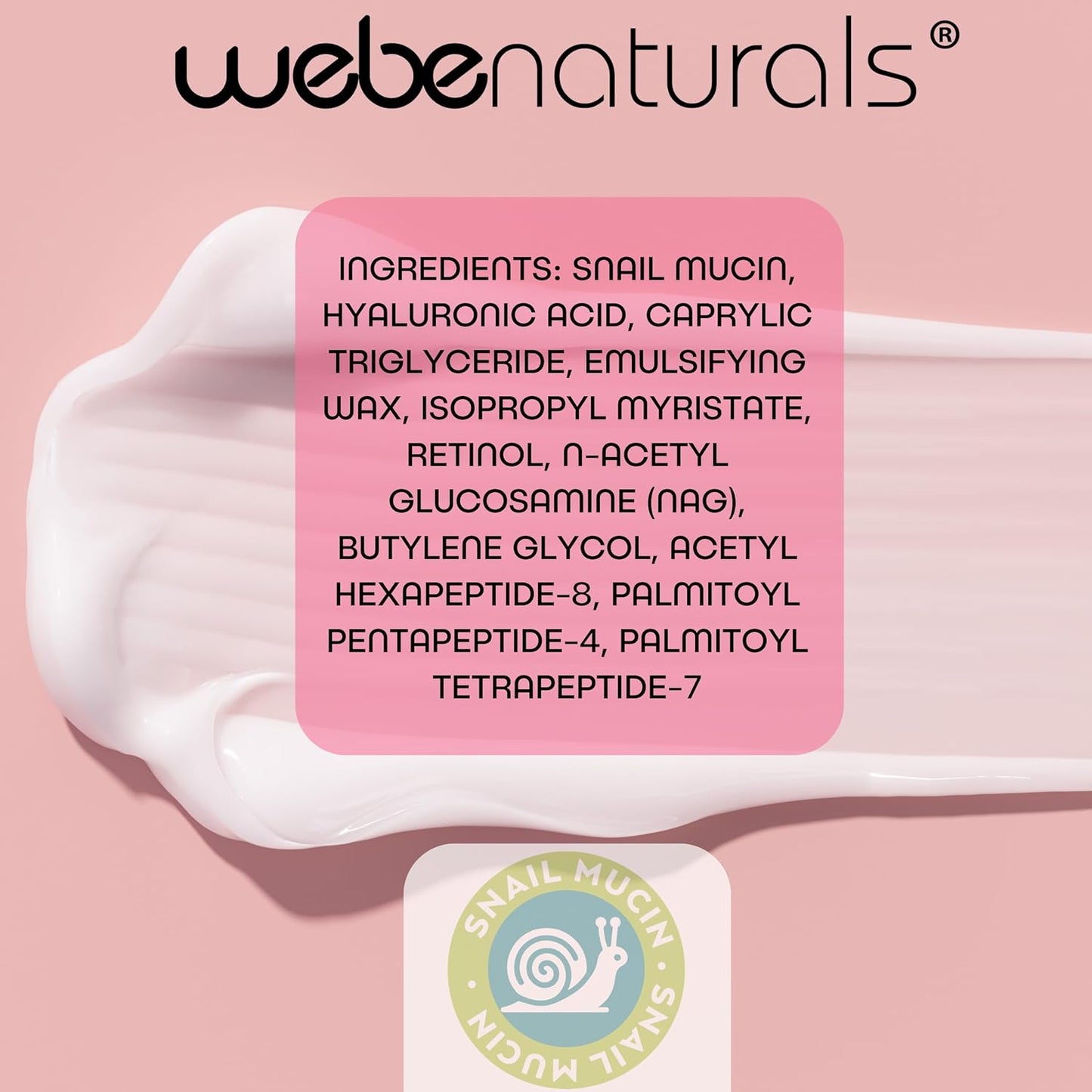 WEBE Hydration Snail Mucin Moisturizer – Hydrating Face Cream with Hyaluronic Acid, Retinol & Peptides for Smoother, Youthful-Looking Skin