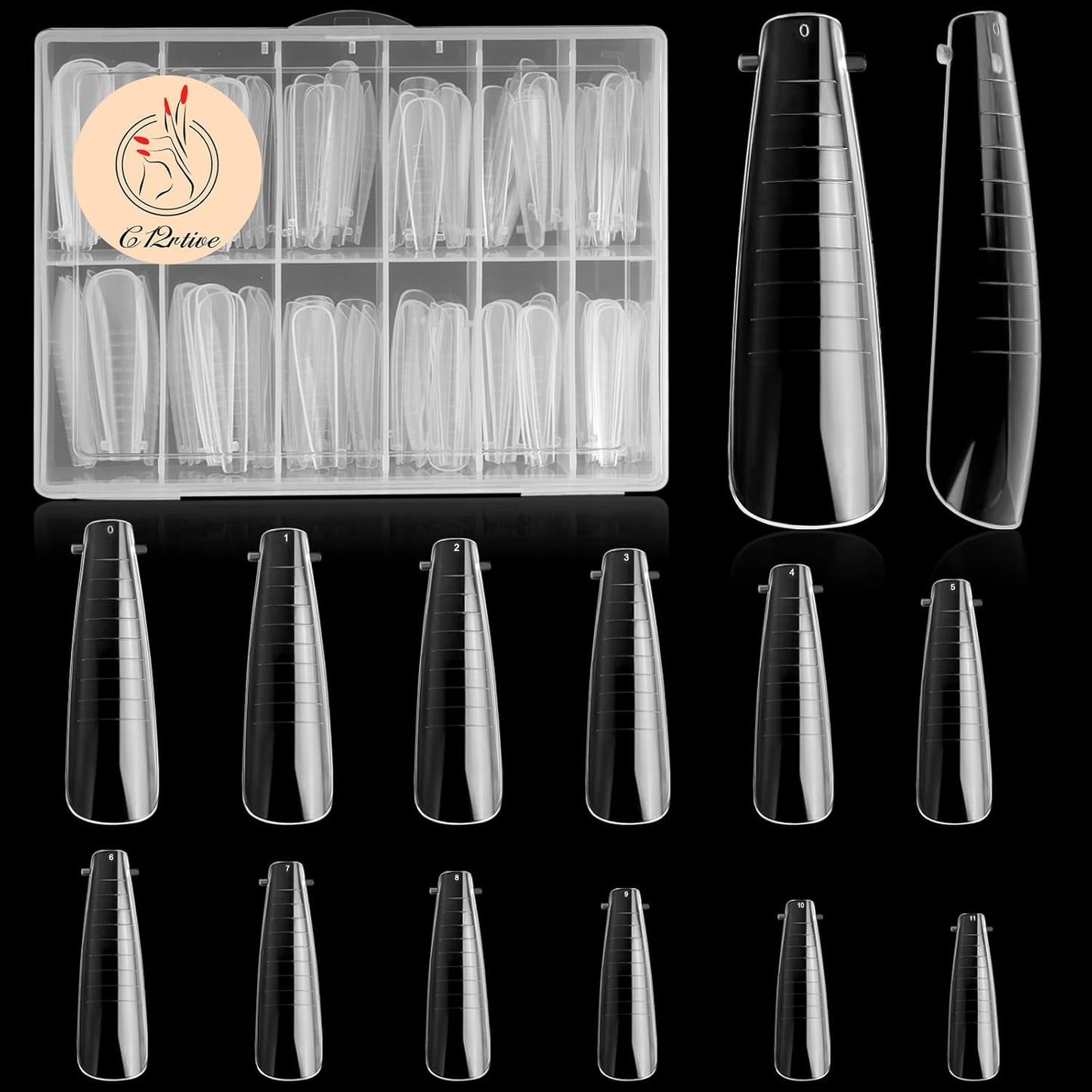 120Pcs Clear Dual Nail Forms,Long Ballet Extension Poly Nail Gel Nail Forms Full Cover Nail Molds 12 Sizes for Solid Nail Gel Glue Nail Art Design Salon&DIY(Extra Long Ballet)