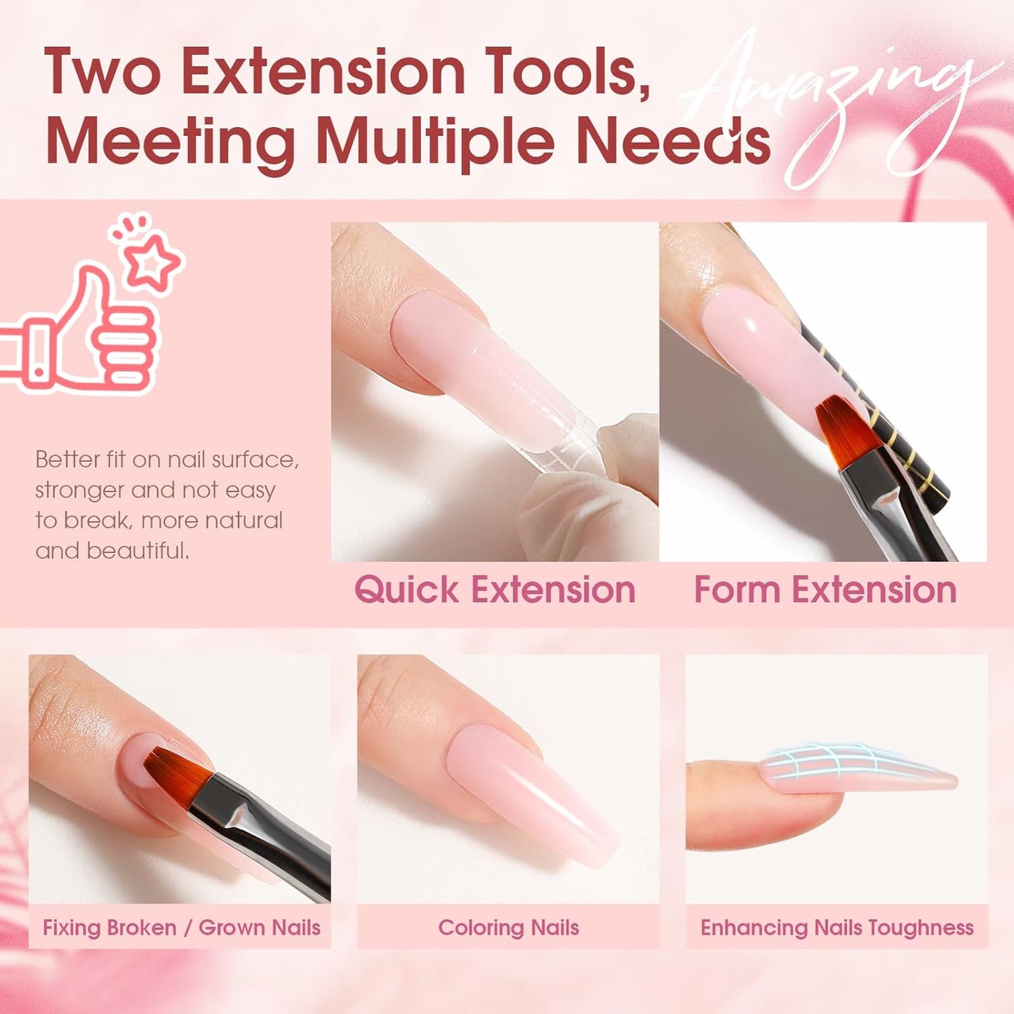 ROSALIND Poly Nail Gel Kit -20 Colors + 76 Nail Art Accessories kit Clear Nude Poly Nails Gel Starter Kit With Slip Solution Pro Nude Pink Nail Extensions with Mini UV Lamp