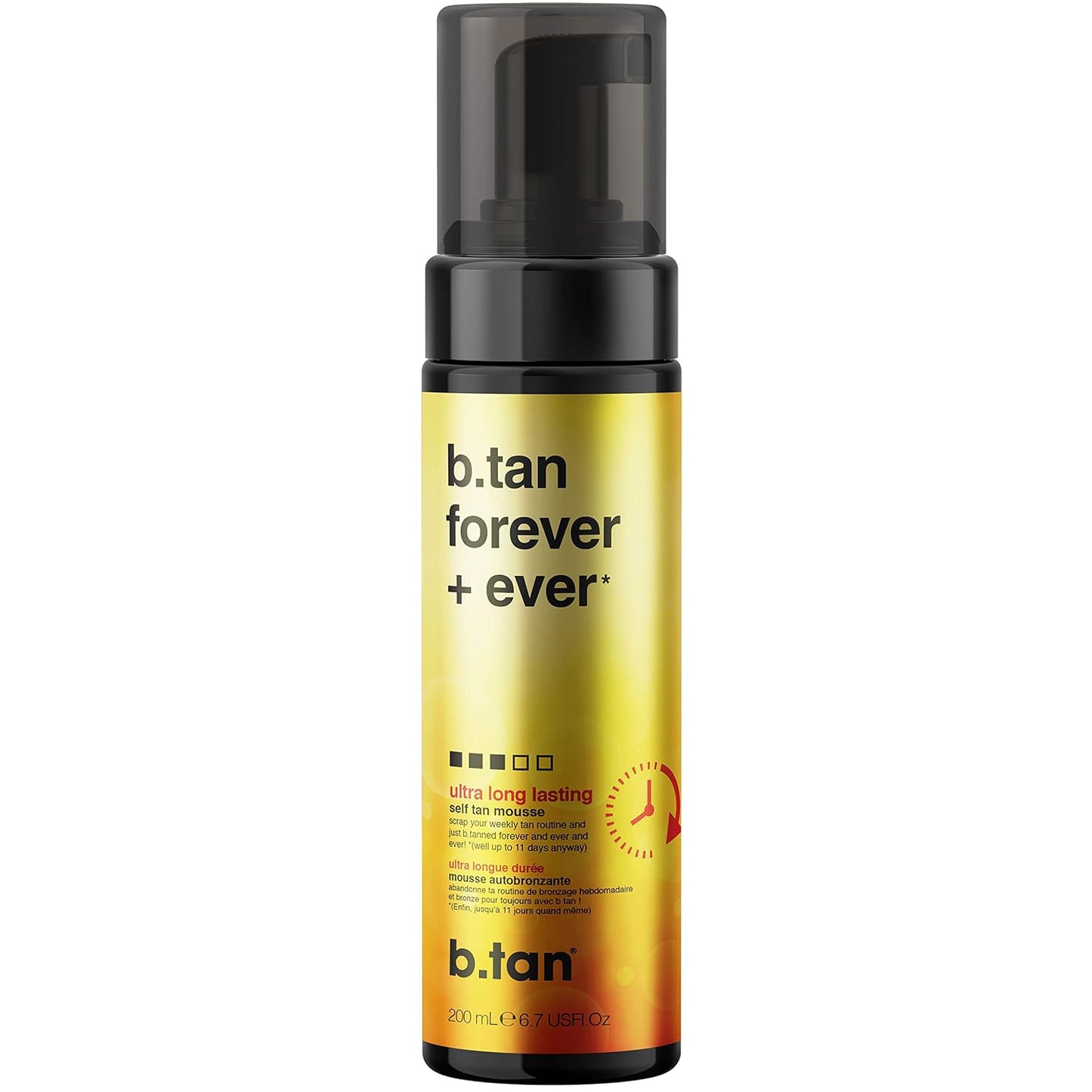 b.tan Ultra Long Lasting Self Tanner Mousse | Forever & Ever - Lasts Up to 11 Days, Fast, 1 Hour Express Sunless Tanning Foam, No Fake Tan Smell, Dark Bronze Glow, Vegan, Cruelty Free, 6.7 Fl Oz