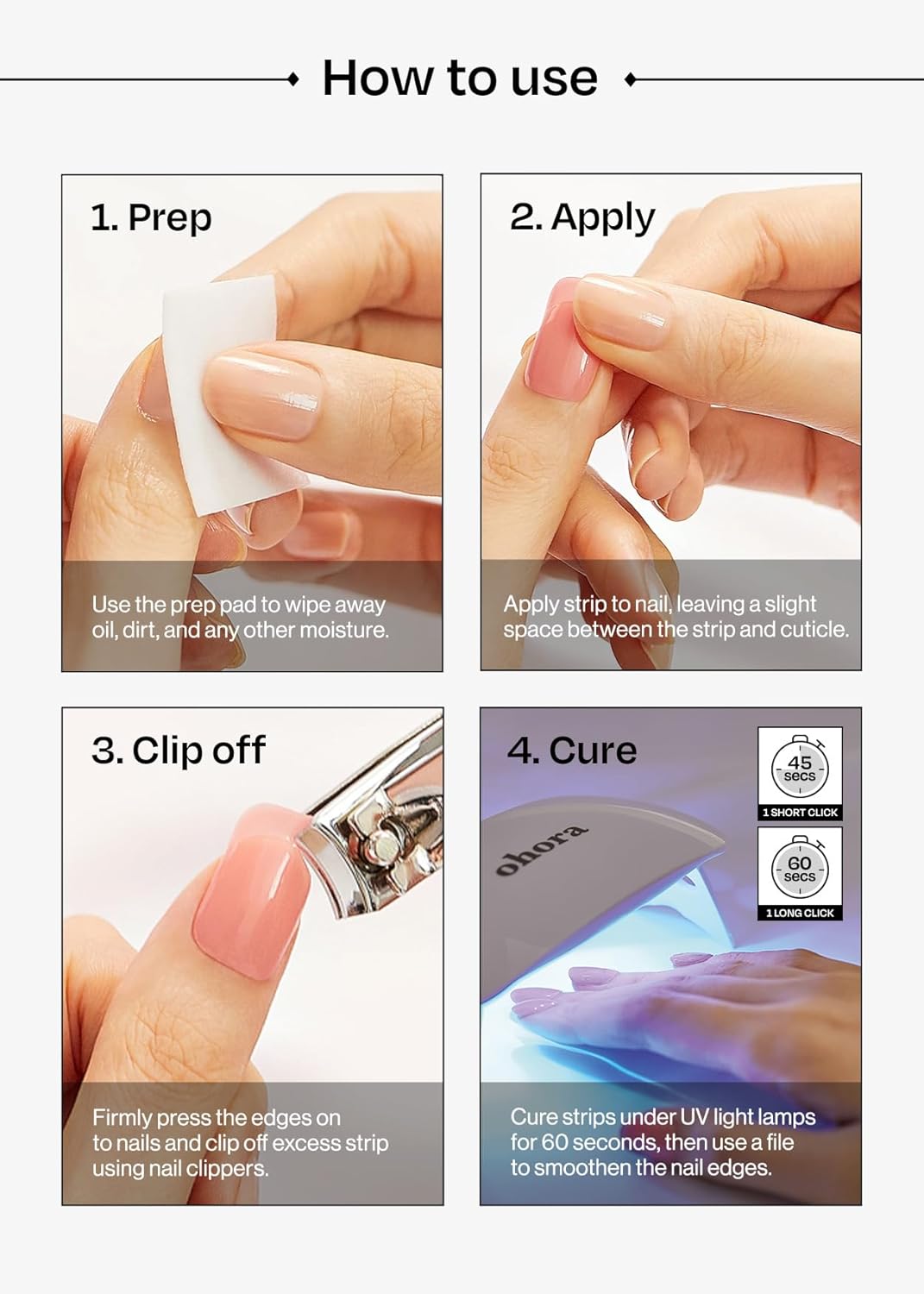 ohora Semi Cured Gel Nail Strips (N Carmel) - Nude, Glitter, Works with Any UV/LED Lamps, Salon-Quality, Long Lasting, Easy to Apply & Remove - Includes 2 Prep Pads, Nail File & Wooden Stick