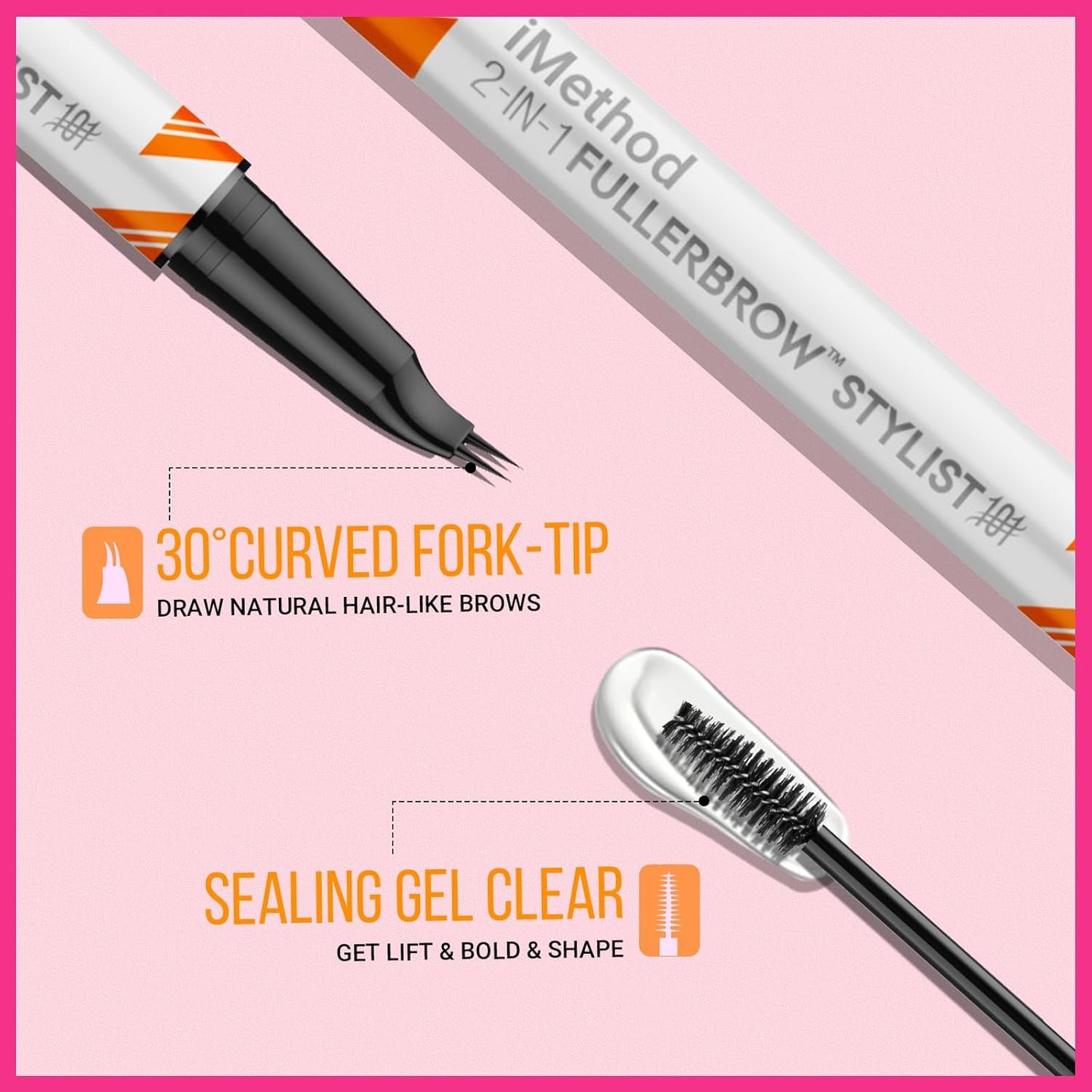 iMethod Curved Eyebrow Pen and Brow Gel Clear - Eyebrow Pencils for Women with Natural Hair Like Strokes, Eyebrow Makeup for All-Day Defined, Waterproof, Smudge-proof, Brown