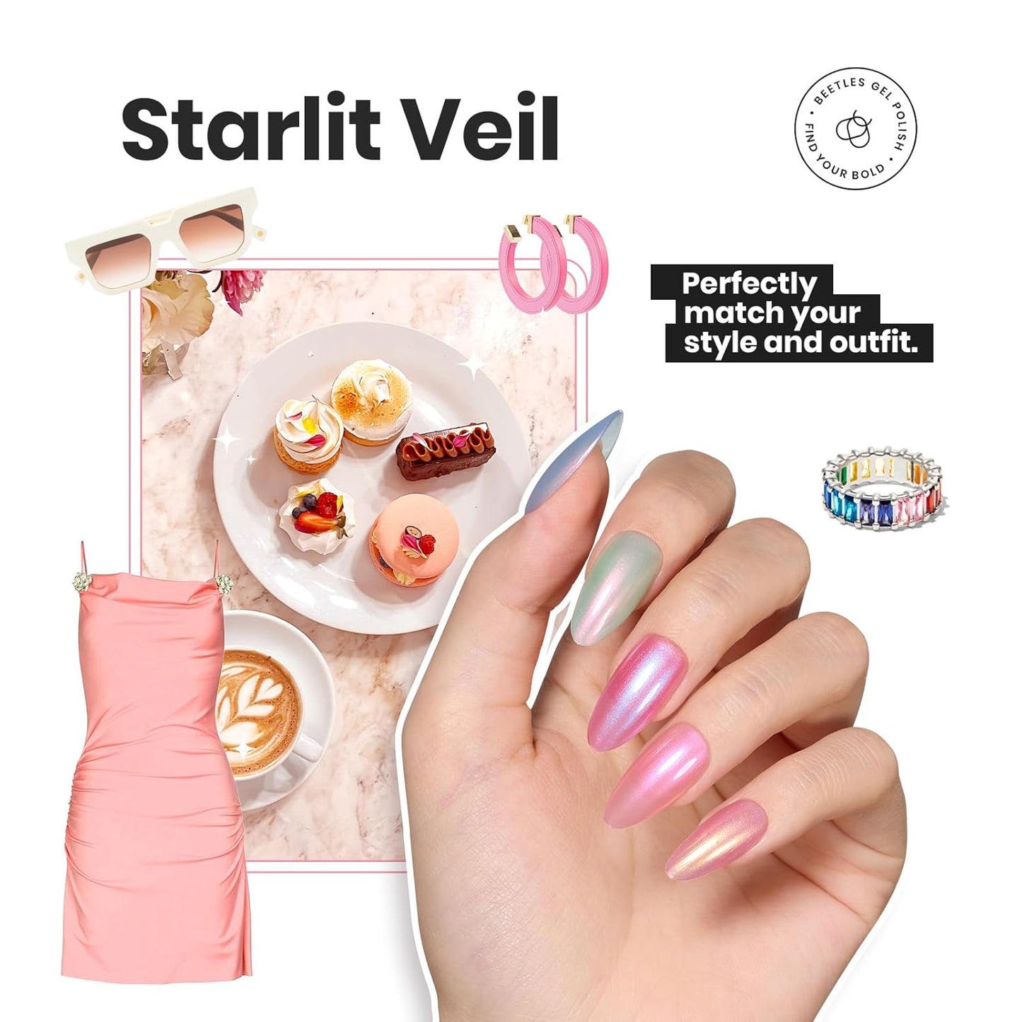 Beetles Pearl Nail Polish Set Mermaid Glow, 6 Colors Shimmer Pearl Pink Purple Quick Dry Nail Polish Long Lasting DIY Manicure Gift for Girls Women Nail Strengthener Polish