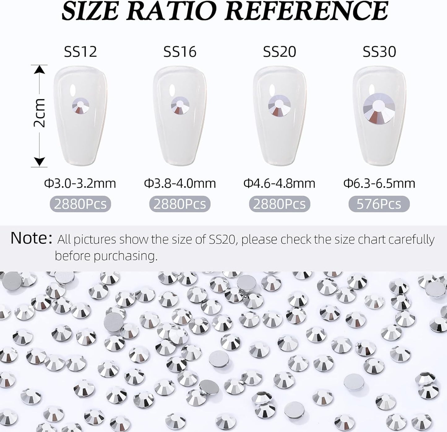 Silver Flatback Rhinestones, Glass Rhinestones for Nail Art and Craft, Glue Fix, Loose Crystal Gemstones(Silver, SS30, 576pcs, 6.4-6.6mm)