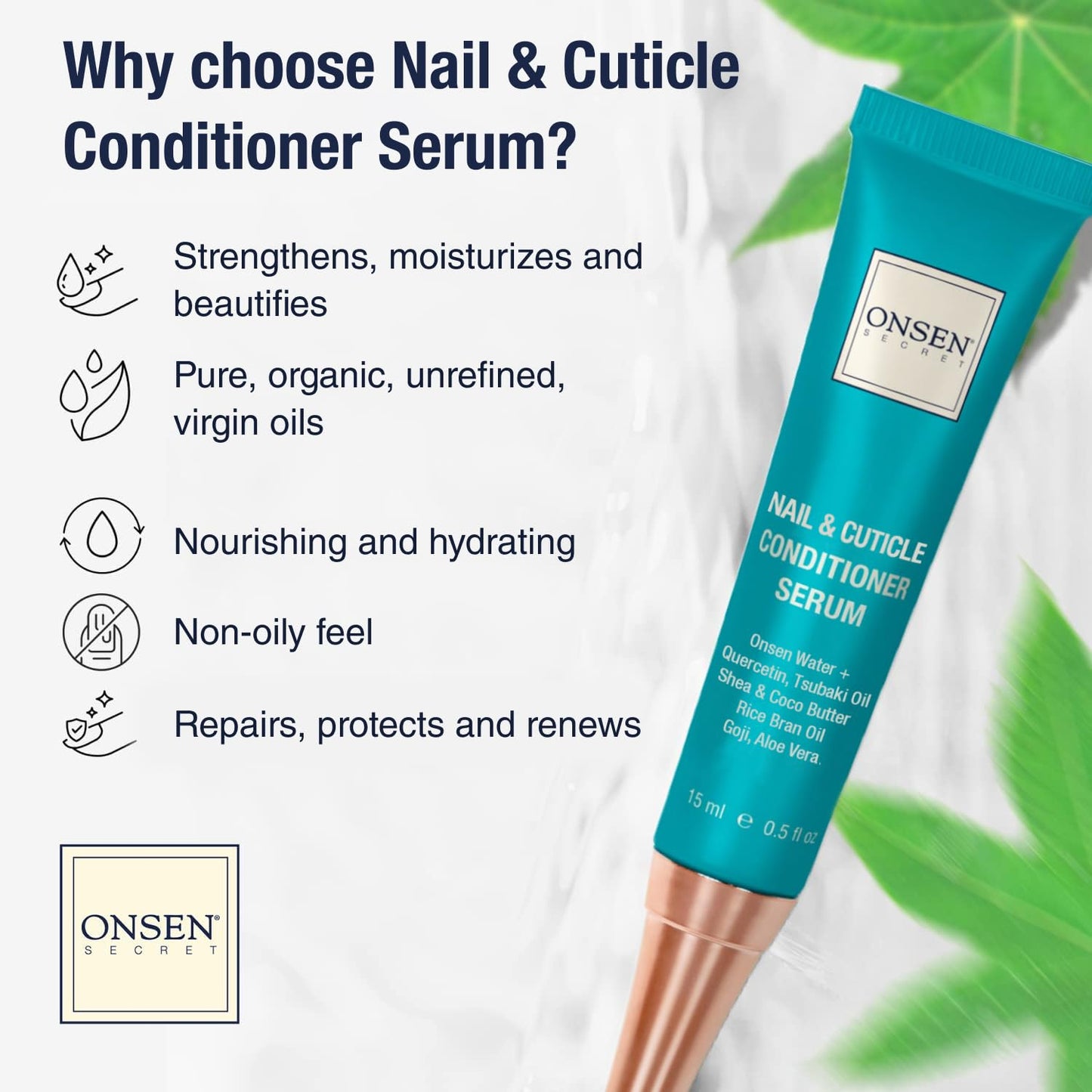 Onsen Nail & Cuticle Rescue Kit - Conditioner Serum, Repair Oil & Cuticle Balm - Tsubaki, Shea Butter, Jojoba - Strengthens Nails, Softens Cuticles, Hydrates Skin (15ml Serum + 10ml Oil + 26ml Cream)
