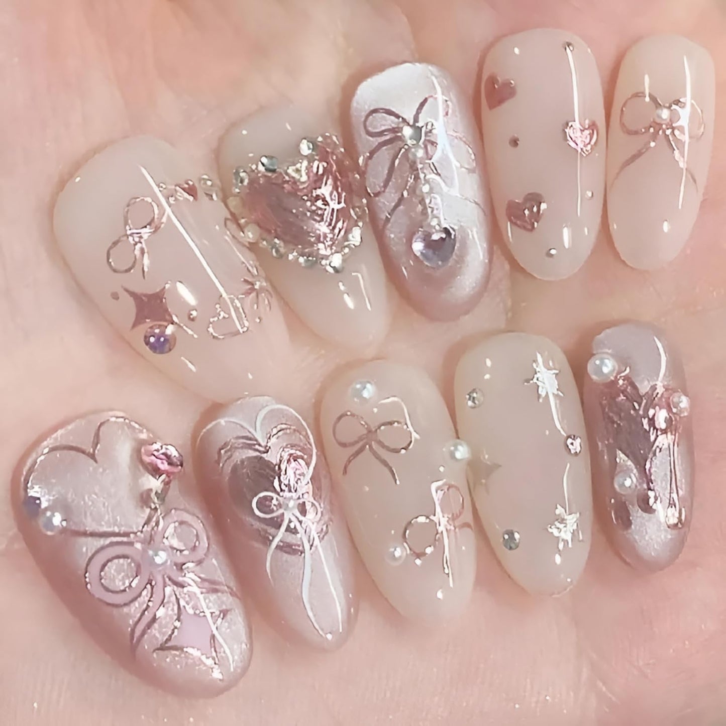 Pink Heart Nail Art Stickers Decals 5D Embossed Star Nail Stickers for Nail Art Pink Bow Nail Decals Valentine Nail Design Cute Nails Supplies for Women