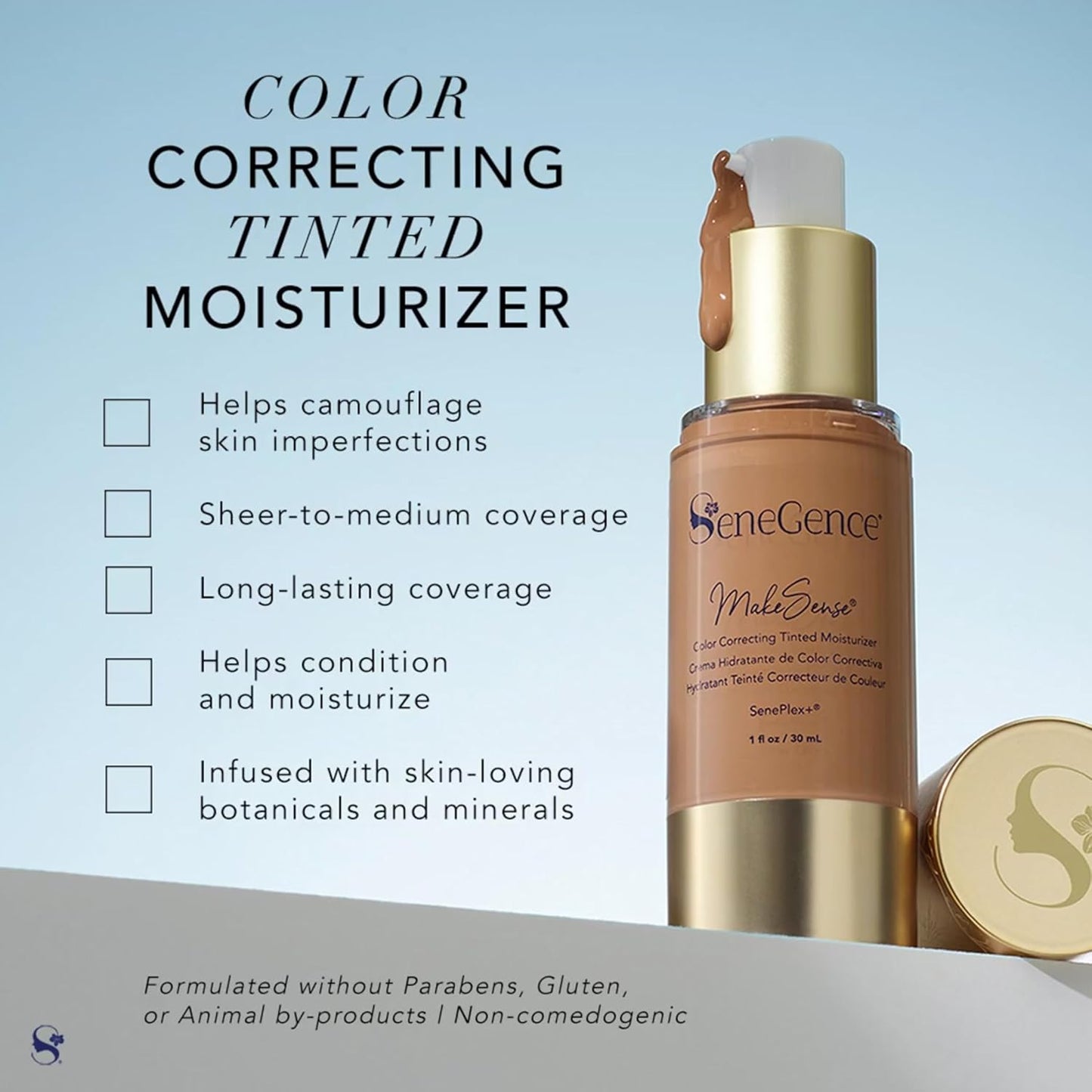 SeneGence MakeSense Color Correcting Tinted Moisturizer with Sheer Coverage, Medium-Deep, 1 Fl Oz, Enriched with SenePlex+ and Botanicals for Smooth, Even-Toned Skin