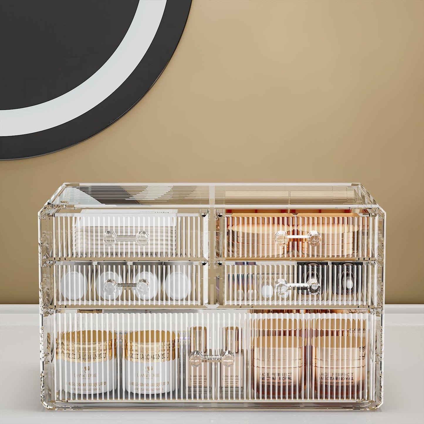 ZHIAI Stackable Storage Drawers, Acrylic Bathroom Counter Organizer Clear Makeup Organizers for Vanity, Kitchen Cabinets, Bathroom, Undersink, Home Organization and Storage (5 Drawers, Pattern C)