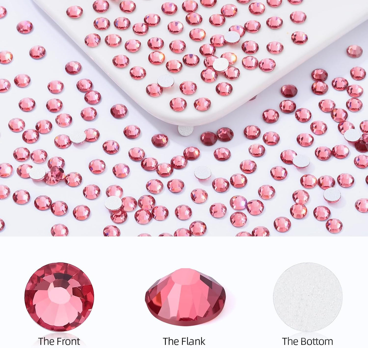 Rose Flatback Rhinestones, Glass Rhinestones for Nail Art and Craft, Glue Fix, Loose Crystal Gemstones(Rose, SS12, 1440pcs, 2.9-3.0mm)