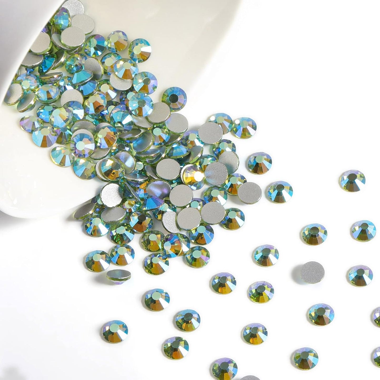 Beadsland 1440 Pieces Flat Back Crystal Rhinestones Round Gems, Peridot AB,SS3,1.2-1.4mm