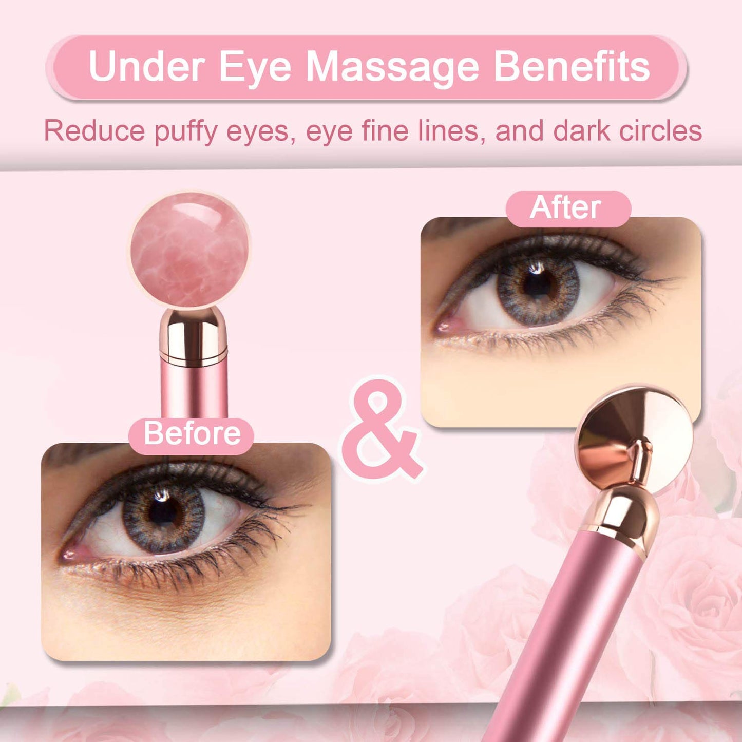 Upgrade 2 in 1 Vibrating Jade Facial Massager Roller, Electric Rose Quartz Eye Face Roller to Press Skin Cream Oil for Anti-Aging Reducing Wrinkles and Glowing Youthful Skin Tone