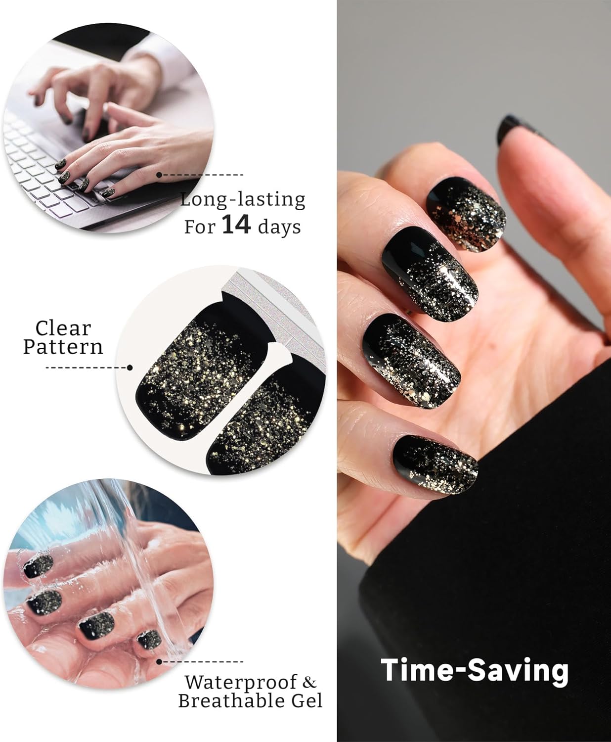 Glitter Nail Polish Strips, 32 Pcs Salon Quality Gel Nail Stickers, Long Lasting Wraps Easy to Use & Remove (Glitter Pale Red)
