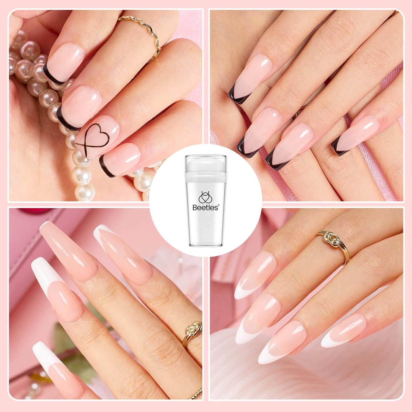 Beetles French Tip Tool: Stamp Gel Silicone Nail Stamp Kit with Long Silicone Stamper, Peel off Cuticle Guard and Nail Stamper Gel Polish, Soak off Uv Led Lamp Manicure Gifts for Women