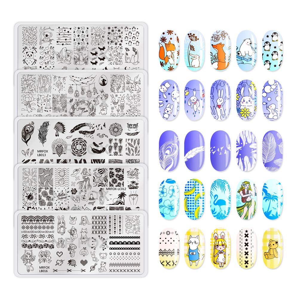 Mr. Fox Nailed Board Set Feather Fox Rabbit Easter Tropical Beach Fruit Bear Cartoon Art DIY Hot Print Template
