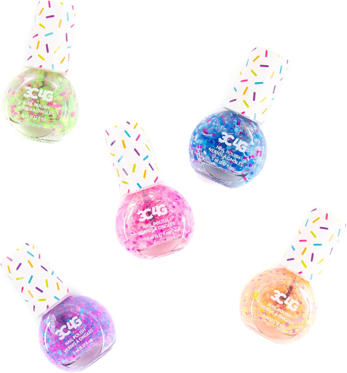 3C4G Confetti Nail Polish Set for Girls & Teens - 5 Fun, Non-Toxic Colors with Sparkling Confetti, Safe Nail Polish Kit for Kids Ages 8+ Perfect for Birthdays, Parties & DIY Manicures Make It Real