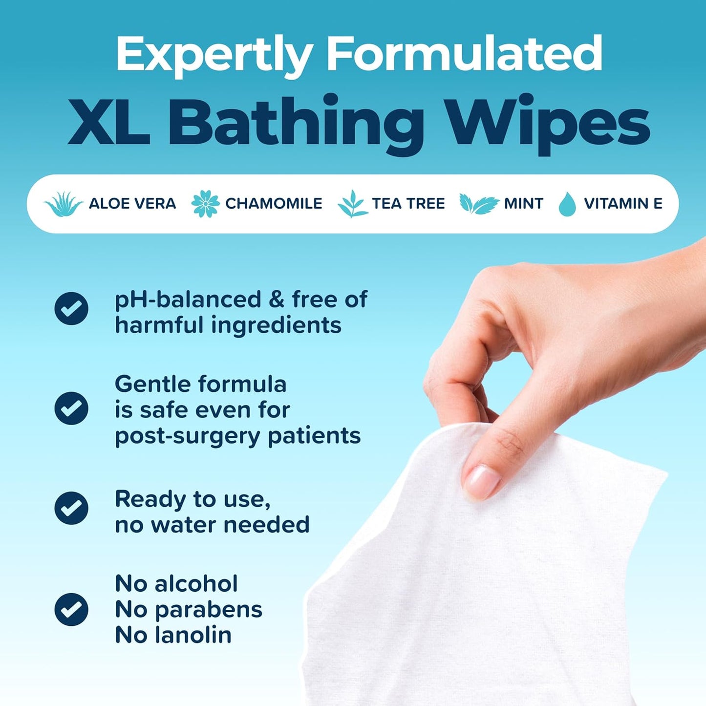 Body Wipes For Adults Bathing No Rinse 50pc XL - Ultra Thick Shower Wipes For Men Women - Hygiene, Personal Cleansing & Camping Essentials, Elderly Care, Travel, Incontinence Disposable