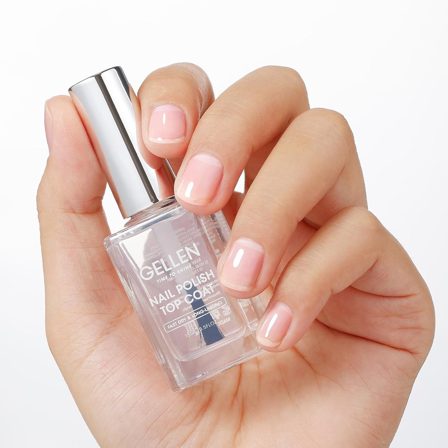 GELLEN Clear Nail Polish Top Coat, Shine Glossy Regular Nail Polish, Calcium Formula Strengthens Nails, Quick Air Dry, No Wipe, Long Lasting, Chip Resistant, Not UV Gel, Hema Free, Non-toxic, 15ml