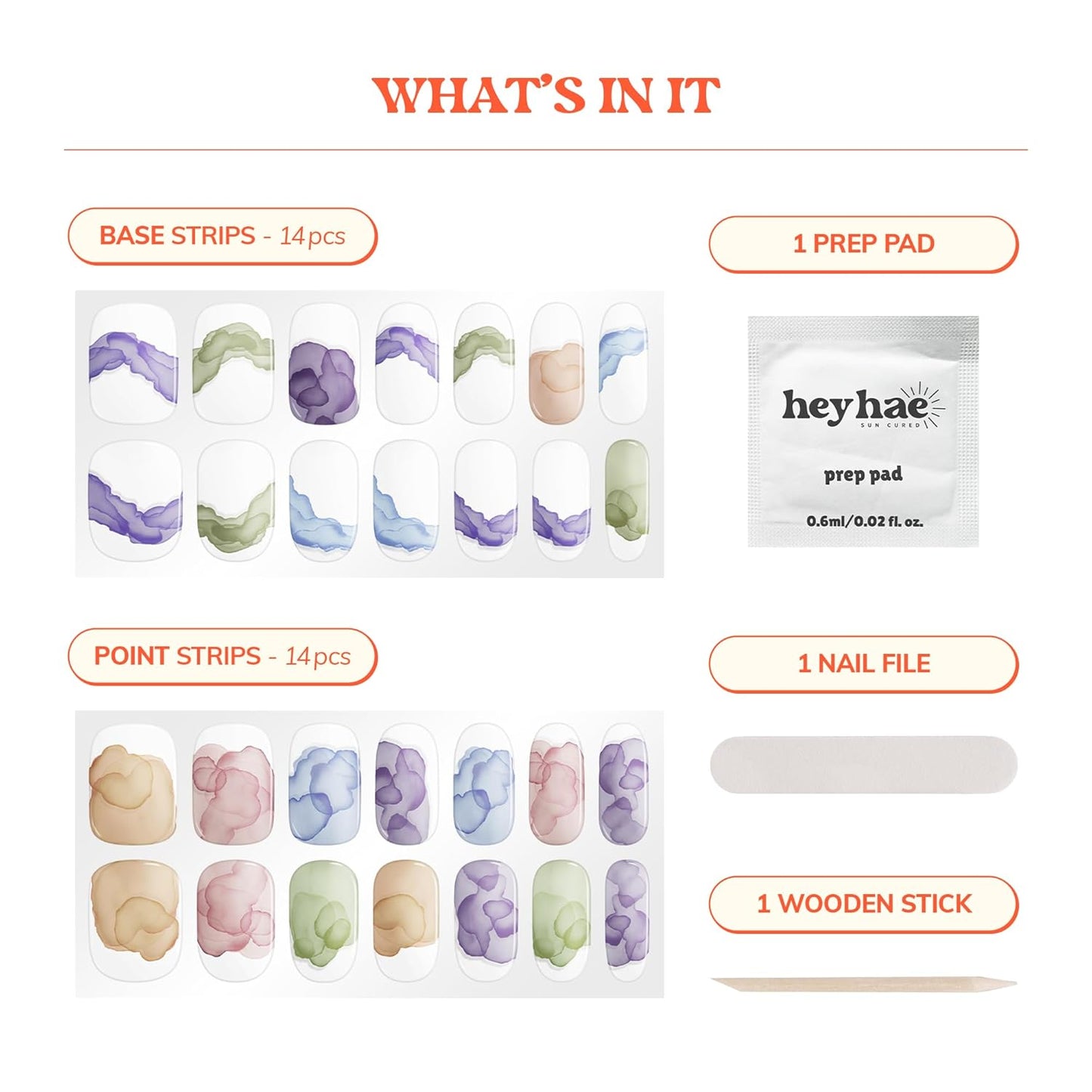 Semi Cured Gel Nail Strips | No LED Lamp Needed | Marble, Spring | Easy Apply & Remove, Salon Quality | Includes 28 Strips, 1 Prep Pads, Nail File & Wooden Stick - Hey, Be Ready by 11